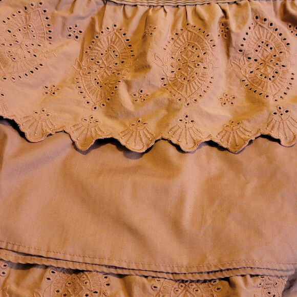 Jason Wu Embroidered Eyelet Midi Skirt Tiered Ruffle A Line Boho Chic Brown S - Picture 12 of 16